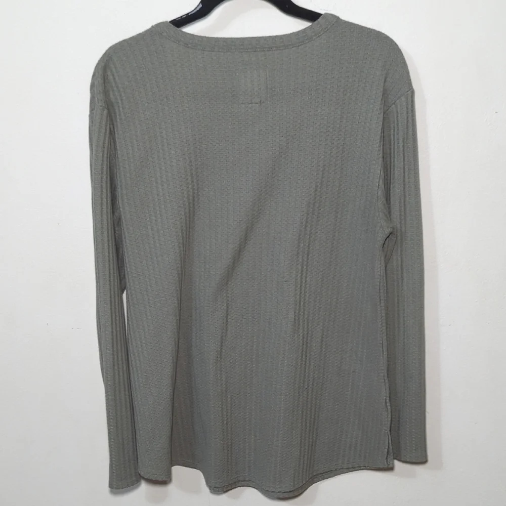 Chaser Waffle Knit Thermal Top Green Long Sleeve V-Neck Women's Size XL